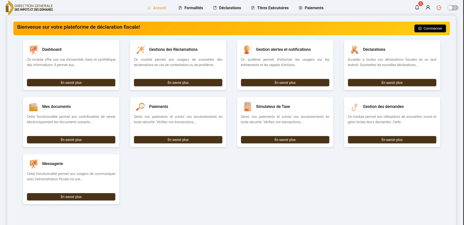 Portail DGID — plateforme de déclaration fiscale